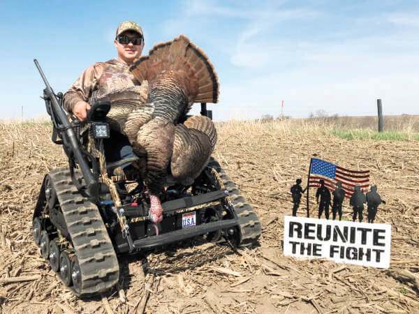 Veteran Ron Sullivan, a double amputee, shot this turkey after low crawling almost 100 yards. Reunite the Fight